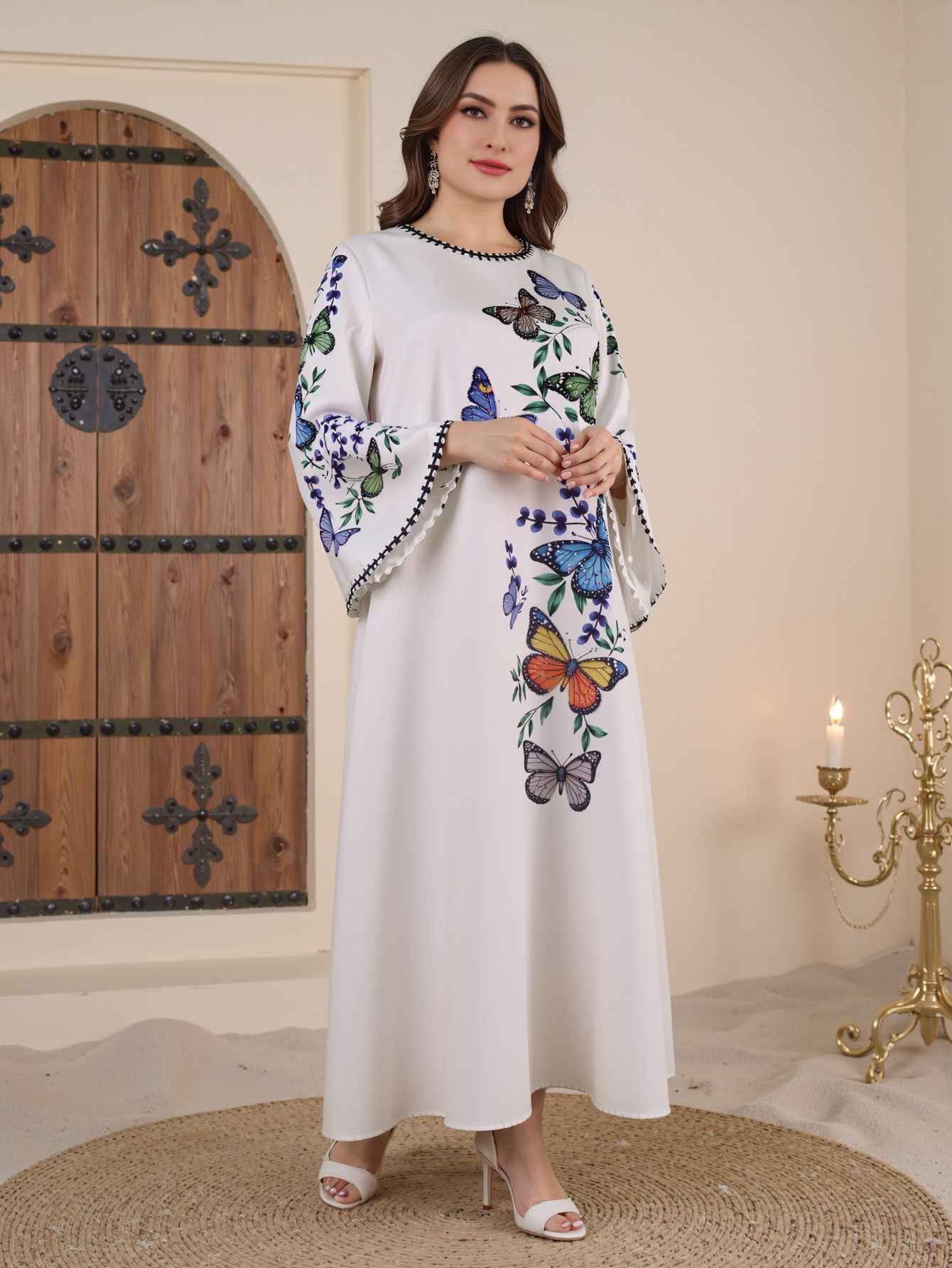 OME Customized Middle Eastern Cross-Border E-commerce Best-Selling Printed Rhinestone Women's Robe Muslim Dress Abaya_ecoleips.com