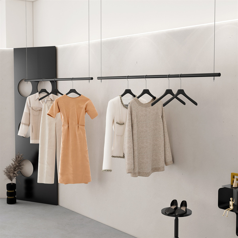 Clothing Store Display Rack Stainless Steel Hanging Ceiling Shelf Men's and Women's Clothing Black Display Hanger Wedding Dress Rack Clothing Store Display Rack Stainless Steel Hanging Ceiling Shelf Men's and Women's Clothing Black Display Hanger Wedding Dress Rack