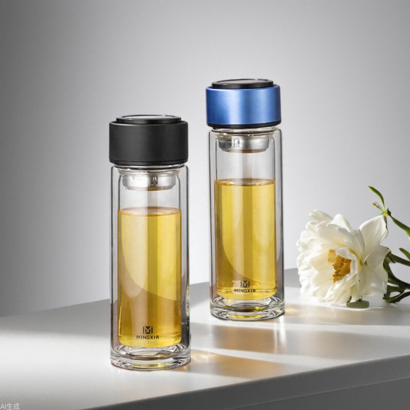 Mingxia Double-layer Glass Business Office Handmade Water Cup Portable Car Tea Cup Opening Gift Cup Wholesale Mingxia Double-layer Glass Business Office Handmade Water Cup Portable Car Tea Cup Opening Gift Cup Wholesale