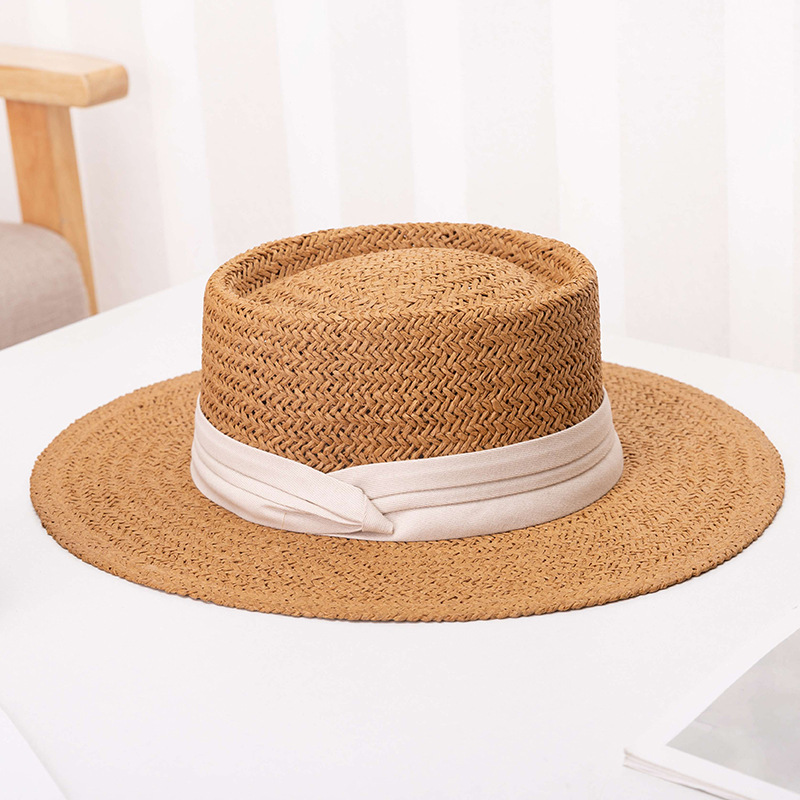 Straw hat women's new summer flat top big brim hat outdoor travel sun protection beach hat Internet celebrity hat wholesale