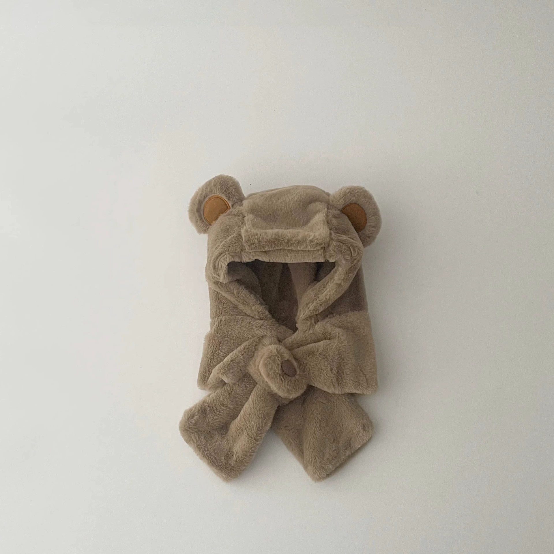 Детская Velvet Bear Hood шапка и шарф набор для мальчиков - корейский стиль, ветронепроницаемый, ушки-медведя