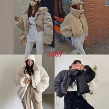 手塞棉羊羔毛纯色棉服 宽松加厚韩版时尚双面穿外套棉衣潮