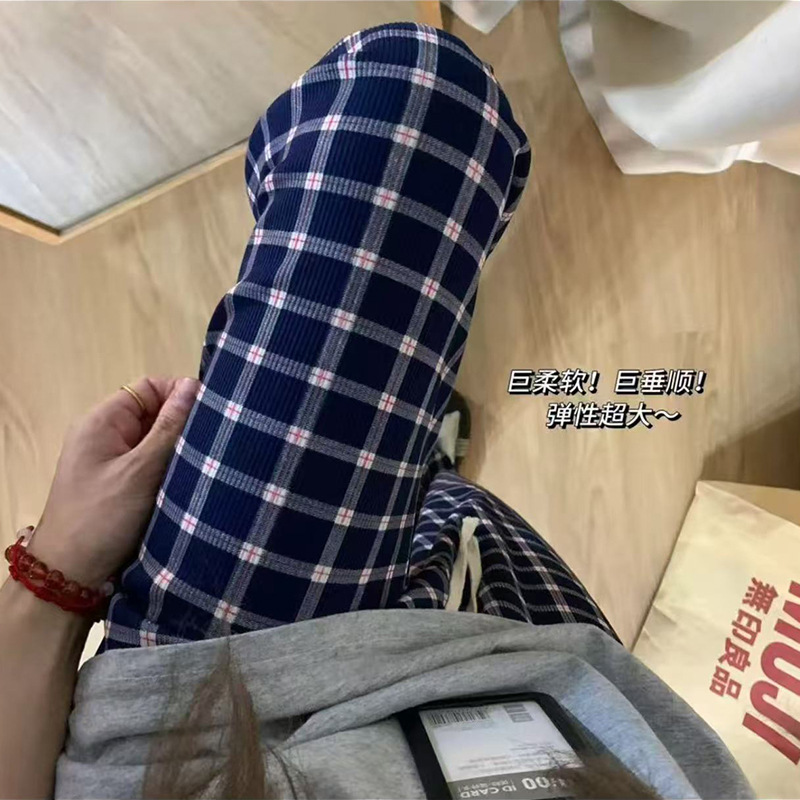 Pantalones anchos con hilo de seda de hielo de lunares a cuadros para niños, pantalones rectos casuales finos de primavera y verano, pantalones largos de trapeador