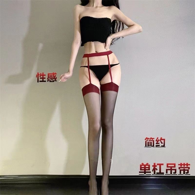 Sling sexy stockings red women's pure desire to contrast color Internet celebrity ins long stockings one black silk high thigh socks