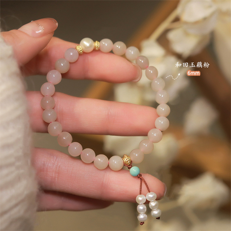 Rosa Armband Jade Luxus Edelsteine Jadeit Schmuck Für Frauen Elastische Seil Natürliche Strang Hand Schmuck Geschenk Frauen Großhandel – Detail 2