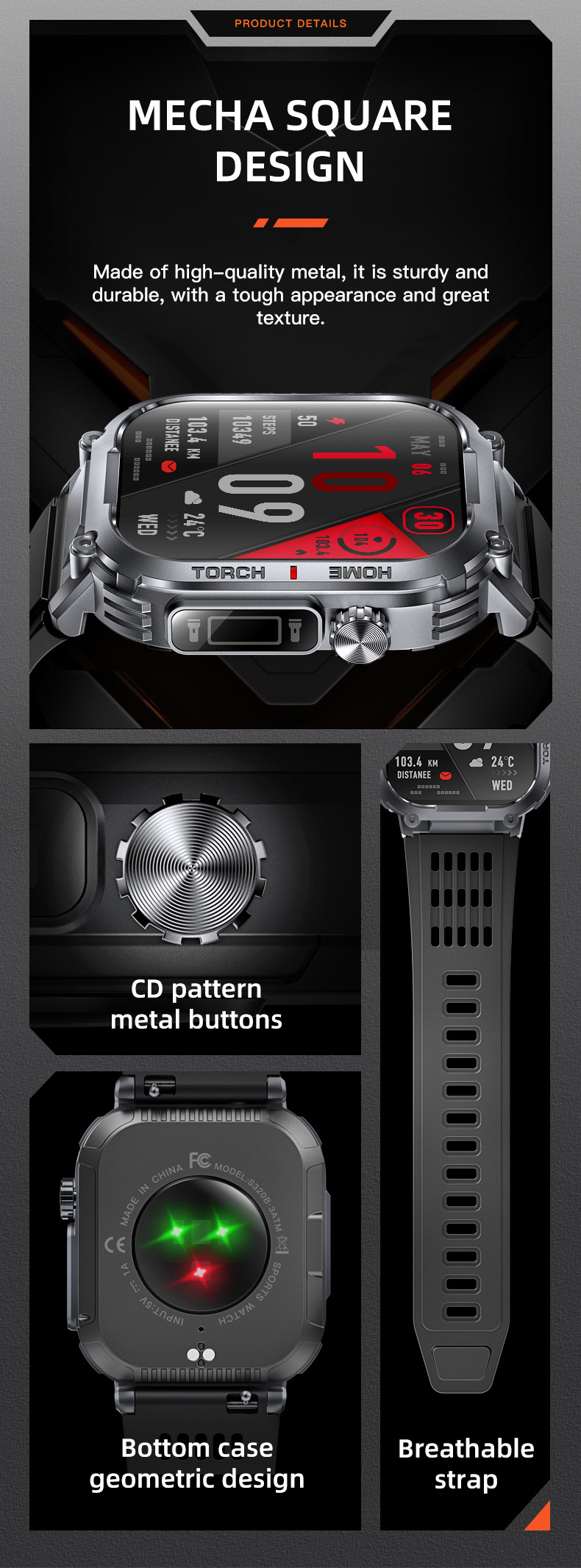 The new outdoor sports smartwatch S320B features Bluetooth communication and is water-resistant with a compass and 3ATM undefined
