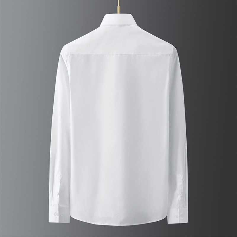 Áo sơ mi nam dài tay cotton thêu chữ thập ong cổ điển — Đen, Trắng