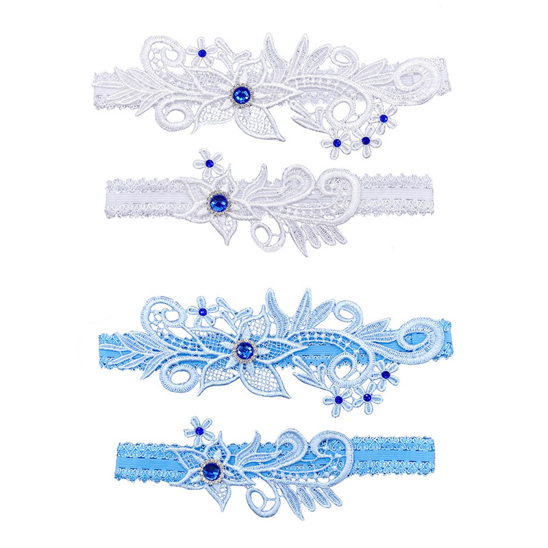 Cross-border Hot Sale European and American Bride Lace Western Wedding Supplies White Sauce Blue Diamond Elastic Leg Ring Leg Ring Garter Belt