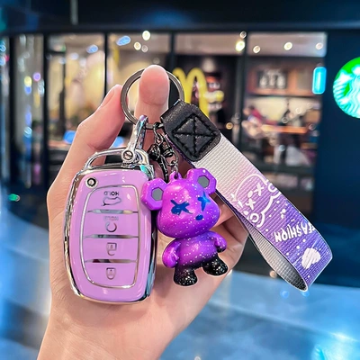 sale suitable for silver edge modern, Car key bag - modern-r-model-smart-4-button-start-single-shell-purple-purple-violent-bear-pendant