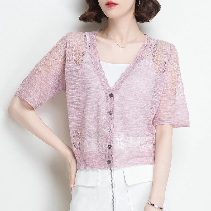 Ice Silk Knitted Cardigan with Short-Sleeved Summer Clothing for Women 2025 New Thin Cut Out White Shawl Sun Protection Clothing Ice Silk Knitted Cardigan with Short-Sleeved Summer Clothing for Women 2025 New Thin Cut Out White Shawl Sun Protection Clothing