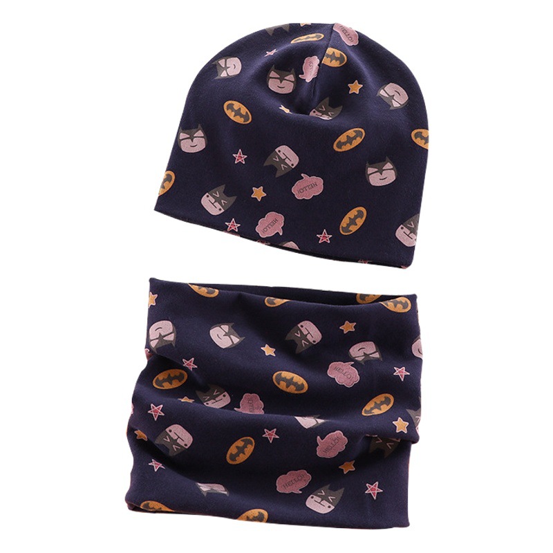 New baby double hat suit warm Amazon foreign trade wholesale printing children's scarf hat suit