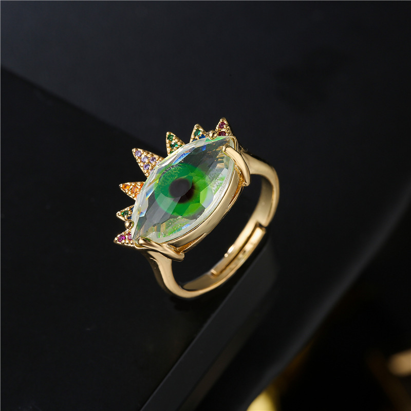 Aogu Cross-border Supply Copper Plating 18k Gold Micro Inlaid Zircon Devil's Eye Jewelry Ring Opening Adjustable Female display picture 3