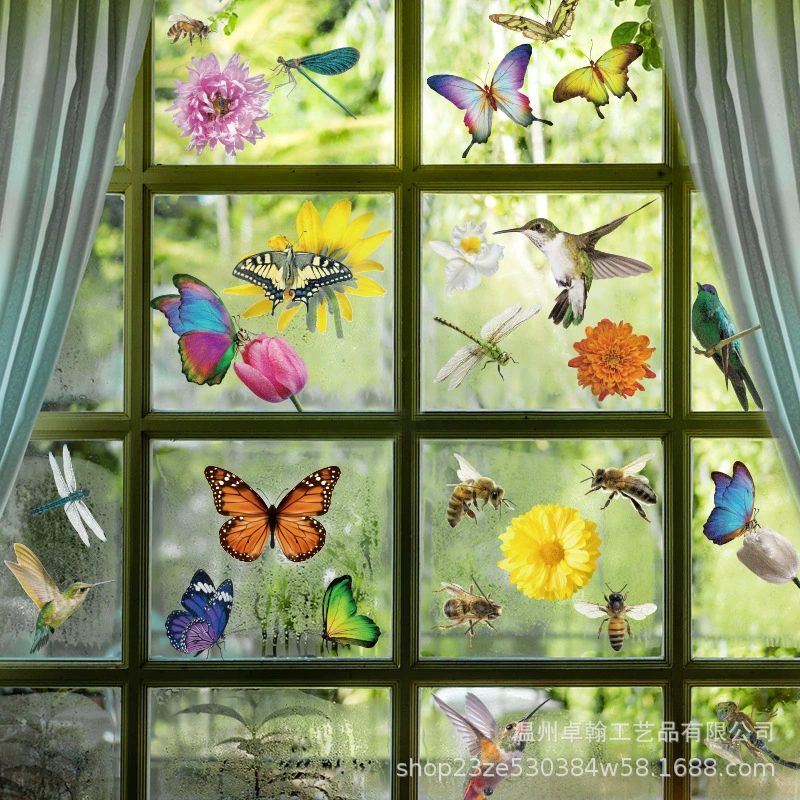 Трансграничные оконные наклейки Цветок и птица Декоративные Стеклянные Настенные наклейки Электростатические весенние и летние оконные наклейки Дверной и оконный фон Настенные декоративные наклейки