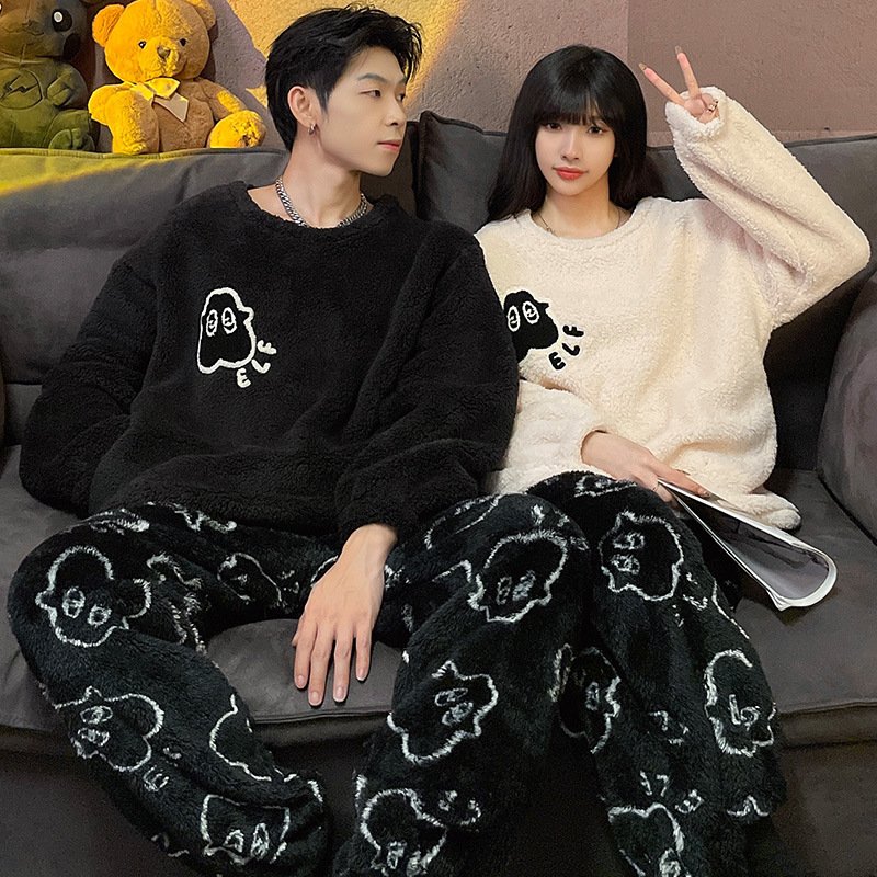 GraceChic GraceChic Couple Pajamas Women Coral Women's Warm Thickened Fleece Men's Autumn Winter Homewear Set_voghion.com