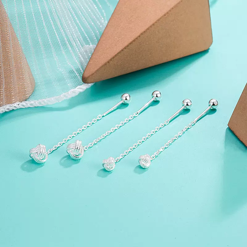 如意同心结耳线女短款耳链螺丝小众设计耳环拧螺丝流苏耳饰品礼物