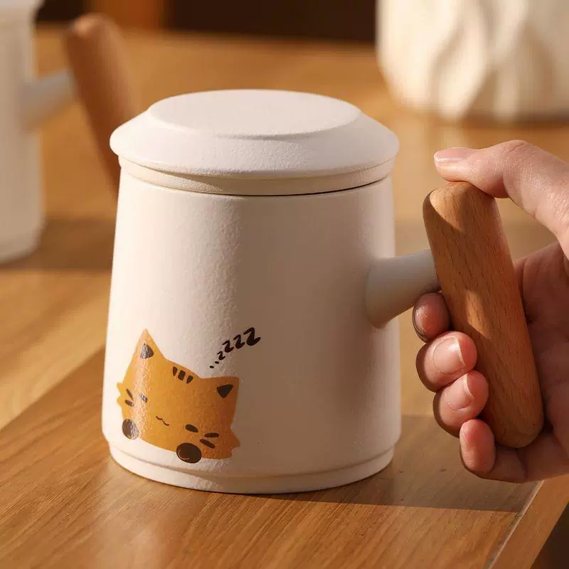 Cute cat exquisite tea cup ceramic tea separator cup for women’s personal use