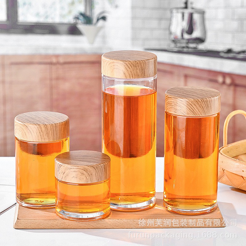 工厂高质量蜂蜜罐食品储物玻璃罐厚底玻璃果酱瓶酱菜罐