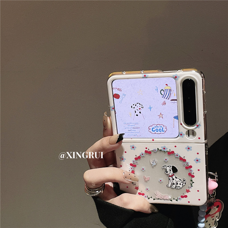 Cute Double Layer Cherry Spot Dog for Huawei pocket2/s Folding Screen PuraX Mobile Phone Case for Millet mixflip All-inclusive Samsung Galaxyzflip6/5 Women's p50pocket