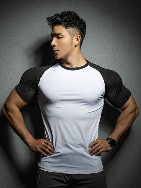 Summer sports elastic quick dry solid color base short sleeve…