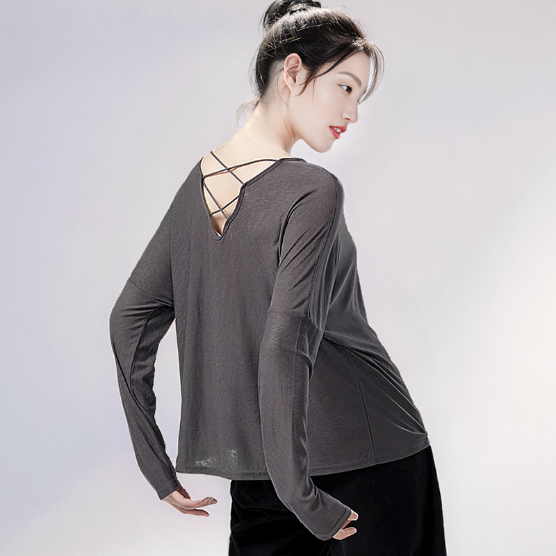 Jazz Dance Loose-Fitting Long-Sleeve T-Shirt Practice Wear Beautiful Back Design Body Suit for Women Chinese Modern Dance Top for Adults
