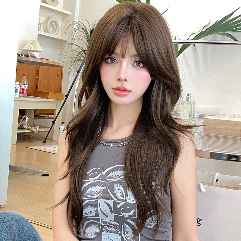 Autumn and Winter new wig women's long curly hair Big Wave Full top wig Chemical Fiber simulation fashion full head cover long hair cross-border