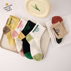 Autumn/Winter New Socks Women's Socks Combed Cotton Striped Smiling Lady Simple Sports Socks Instagram Trendy Mid-Calf Socks
