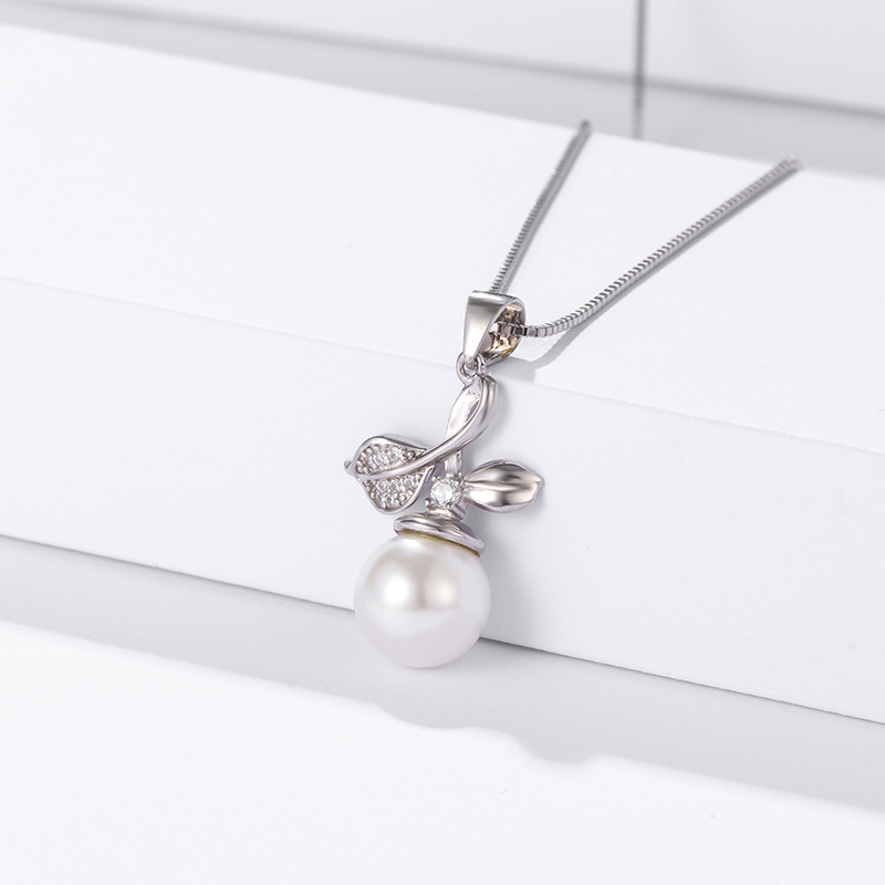 Corea del Sur nueva hoja clavícula cadena de perlas collar accesorios s925 plata esterlina moda micro con incrustaciones ZIRCON COLLAR COLGANTE para las mujeres