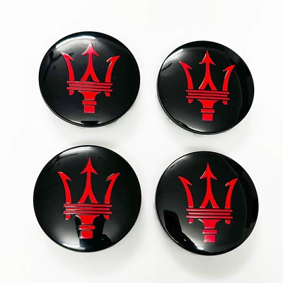 Car logo | Grecale Side Emblem Hood - black-background-with-red-label-4-diameter-6cm-hub-caps