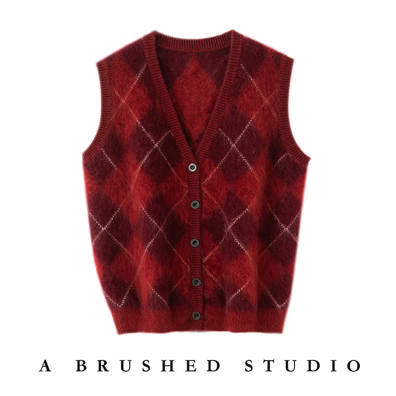 2025 New Autumn and Winter 100 Cashmere V Neck Knitted Vest Cardigan Rhombus Fleece Sleeveless Layered Vest 2025 New Autumn and Winter 100 Cashmere V Neck Knitted Vest Cardigan Rhombus Fleece Sleeveless Layered Vest