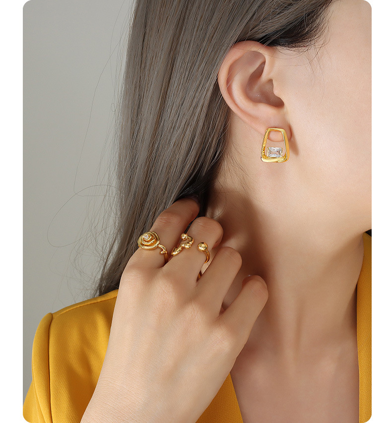 French Style Irregular Copper Ear Studs Inlay Zircon Copper Earrings