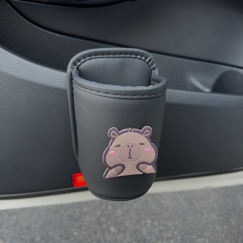 Side Drink Rack, Qìchē Car cup holder/beverage holder - squinting-capybara-black-cup-storage-bucket