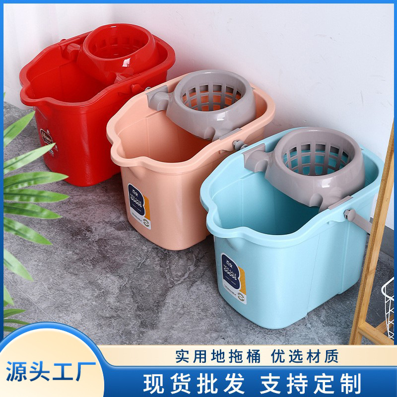 Mop bucket with wheels plastic household thickened mop bucket material rotating twist water mop single Bucket Manual squeeze bucket
