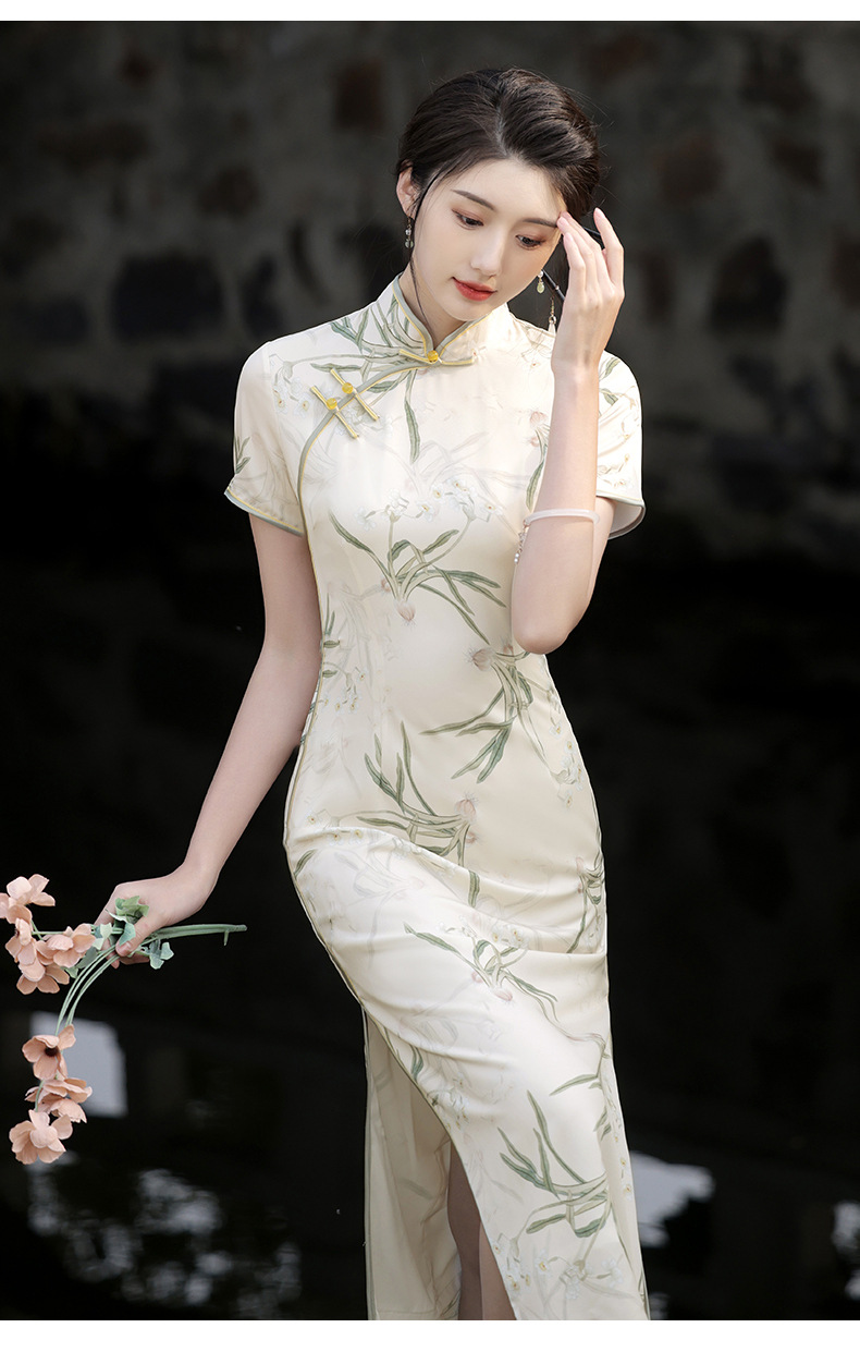 New Chinese-style Elegant Improved Cheongsam Dress For Women, Summer New Design With Buttons, Slit, And Printed Pattern_ecoleips.com