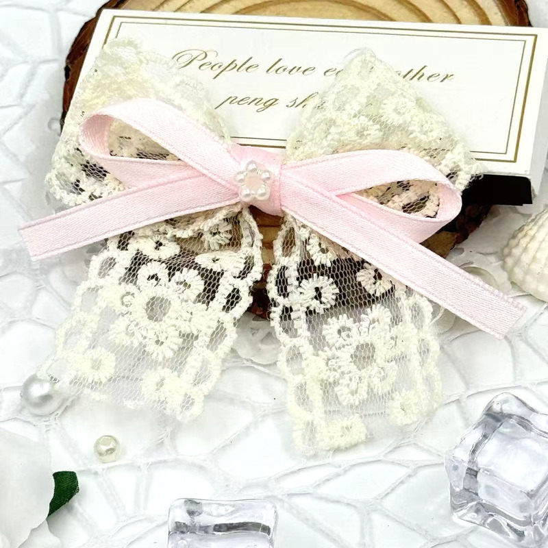 Sweet Double-Layered Lace Ribbon Pearl Bow DIY Jewelry Accessories Mobile Phone Case Shoes Jewelry Luggage Materials