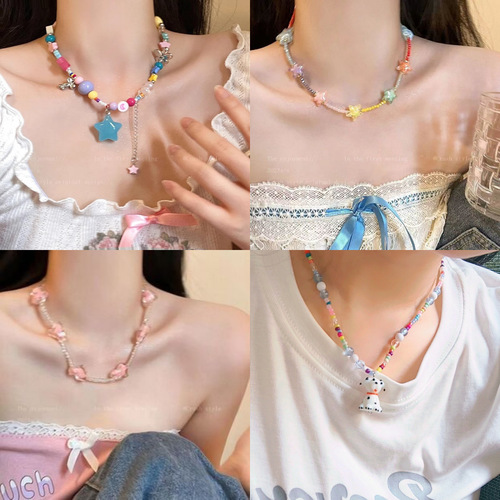 Summer dopamine girl necklace ~ small fresh temperament niche colorful beaded clavicle chain personalized versatile necklace