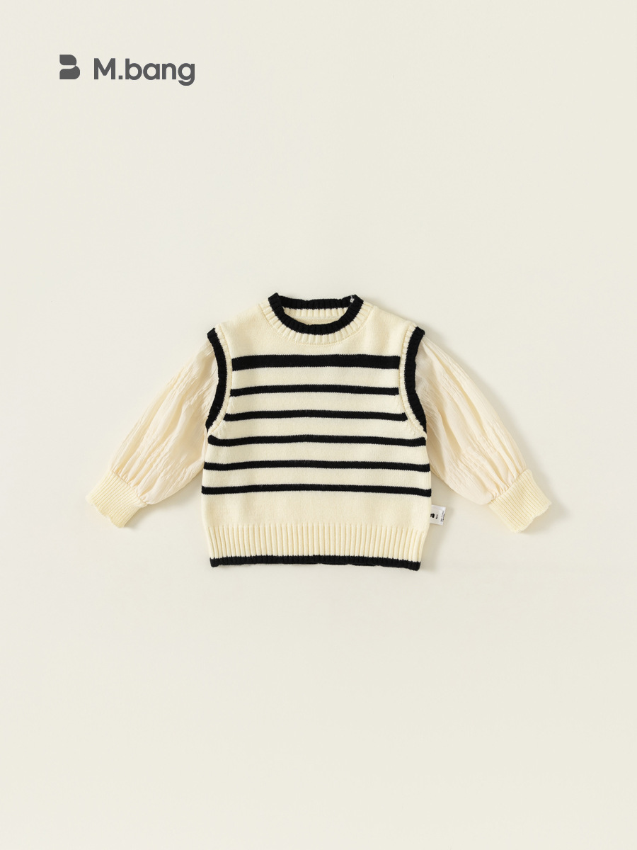 Suéter de otoño para niñas Youbao, a rayas, estilo dos piezas, elegante, tejido de punto, dulce, con mangas abullonadas, top infantil