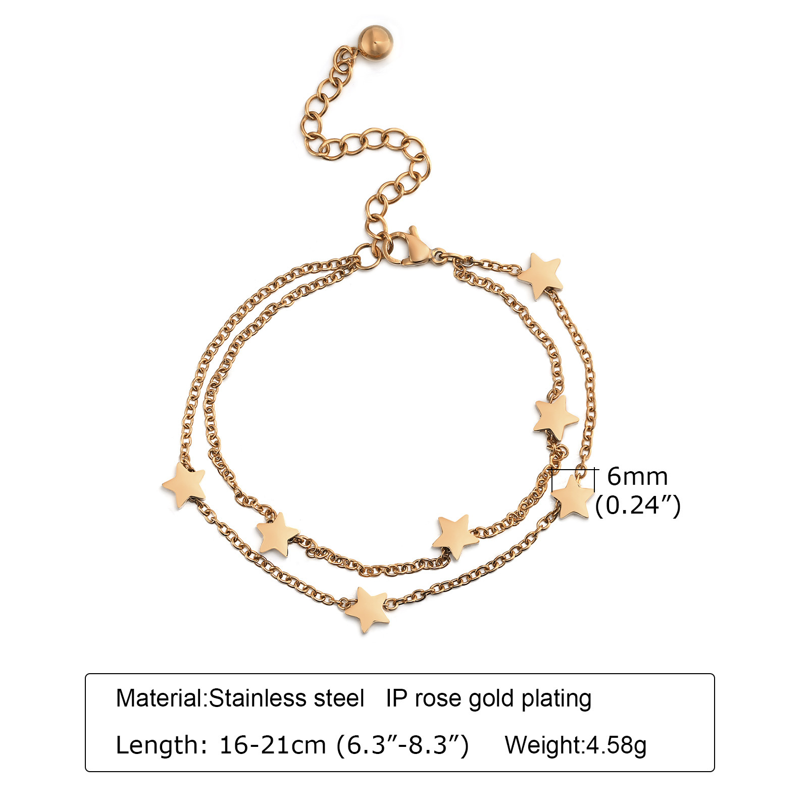 201 Stainless Steel Chain Material Simple Style Star 201 Stainless Steel Stainless Steel Bracelets In Bulk