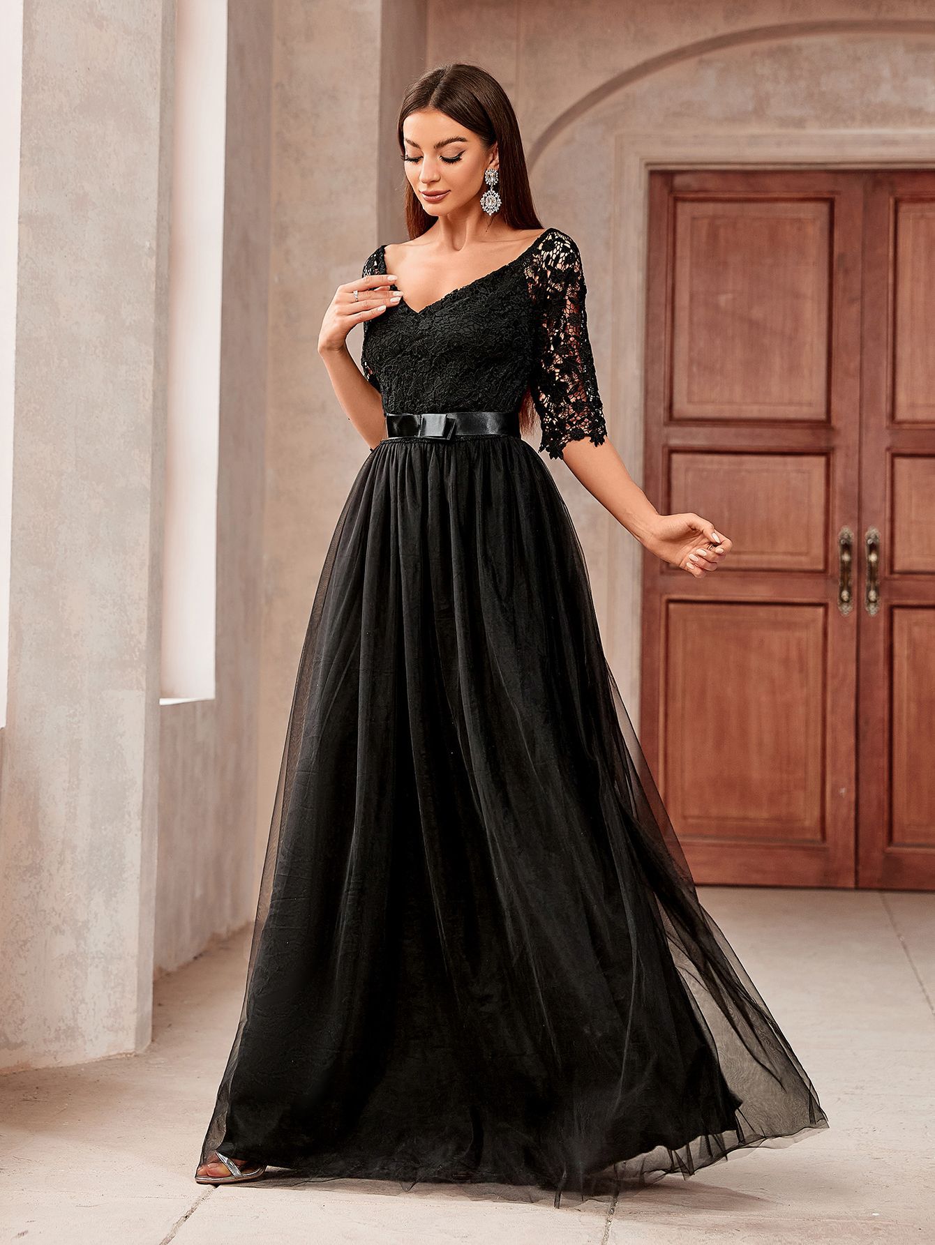 Nuevo comercio exterior europeo y americano vestido de boda Amazon sexy encaje malla vestido de manga media oferta internacional exclusiva image 7