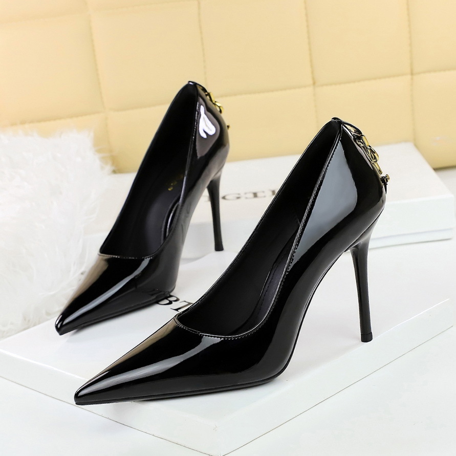 2279-1 European And American Style Pointed Toe Ultra High Heel Shallow Mouth Stiletto Women's Autumn Sexy Elegant Metal_vogvips.com
