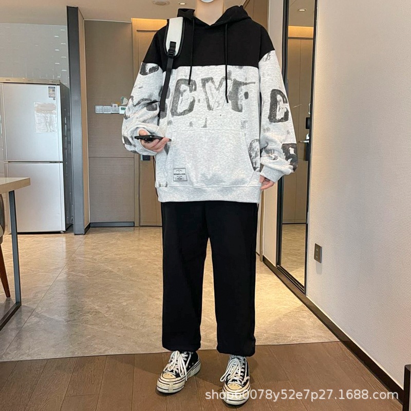 Conjunto deportivo informal para hombre 2025, nuevo conjunto completo de sudadera con capucha versátil, elegante y a la moda para primavera y otoño.