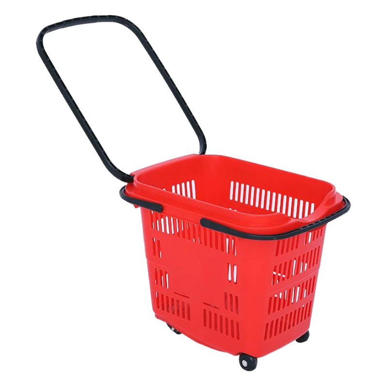Четырехколесная тележка для покупок с двойным назначением, утолщенная тележка для супермаркета, портативная корзина, пластиковая корзина, складная