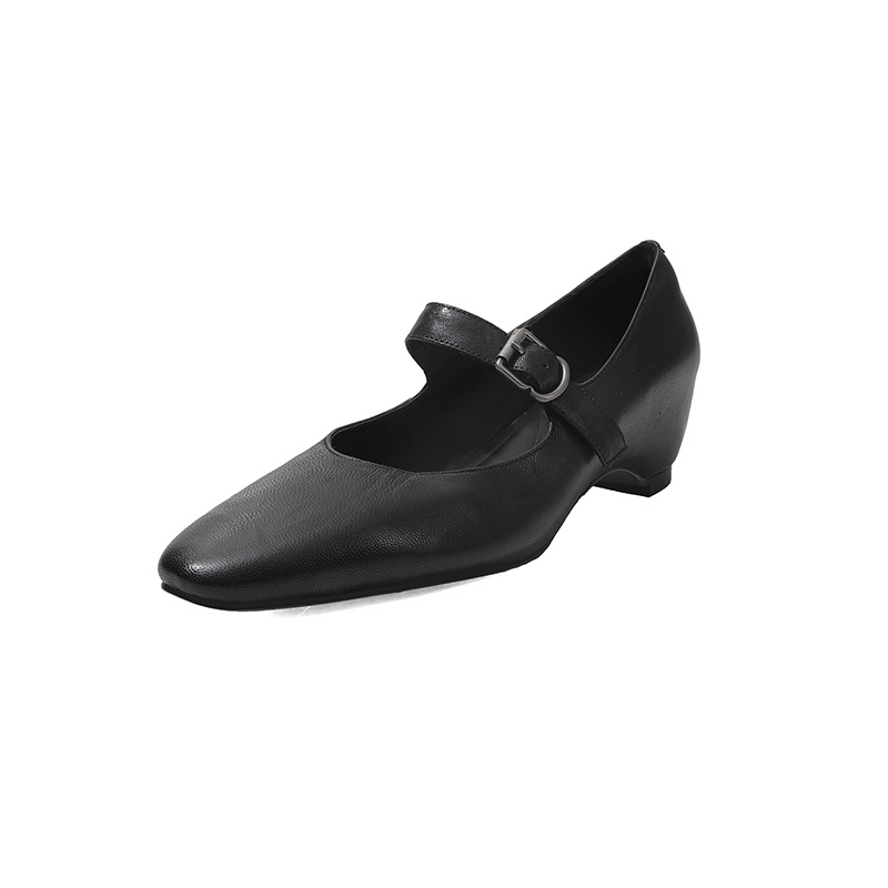 Giày Mary Jane nữ da cừu gót thấp 4 cm quai ngang khóa — đen chi tiết 32