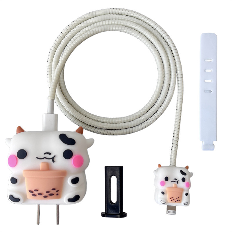 63g Weight Usb cable protection sleeve Classification Environmentally Friendly PVC Material Cartoon Pattern Cute Style Suitable For IPhone 18W/20W Data Cable Charger Protective Cover 5-piece Set 6