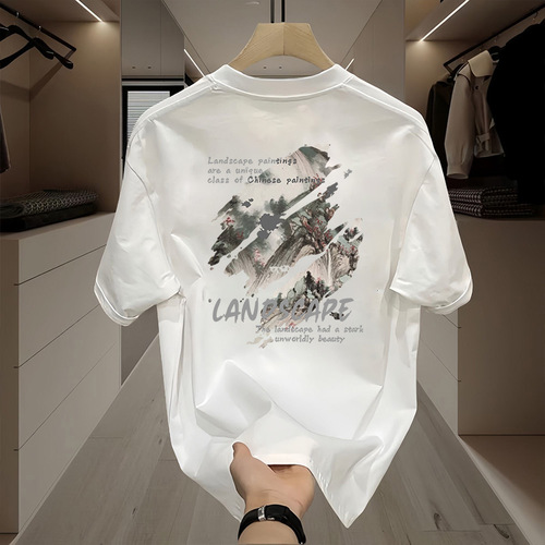 Heavyweight pure cotton short sleeve T-shirt casual fashion men and women's summer ins white match round neck top trendy men half sleeve