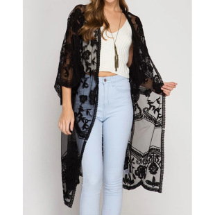 Amazon European and American Beach Cover-Up Embroidered Lace Loose Vacation Bikini Cover-Up Cardigan Outer Cover-Up Cross-Border