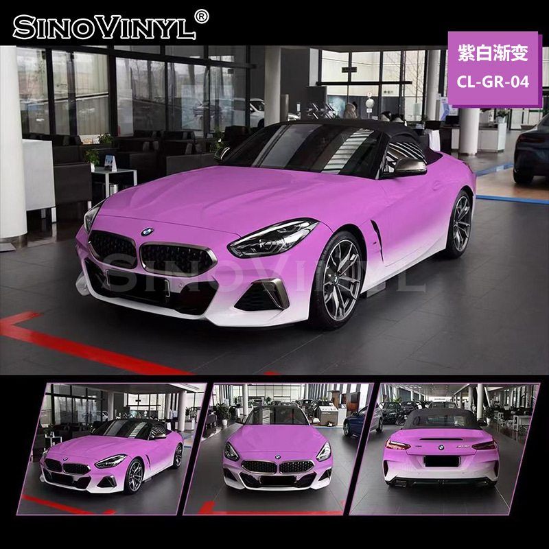 Carlake gradiente de color que cambia la película del coche especial que cambia de color blanco mate degradado película del coche Brillante Blanco Rosa modificación del cuerpo