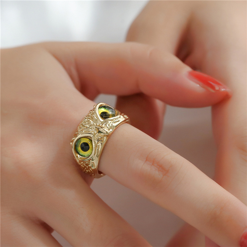 Aogu Cross-border Supply Copper Plating 18k Gold Vintage Bohemian Style Personality Owl Jewelry Open Ring display picture 7