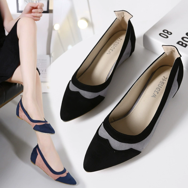 Французская обувь 2022, новинка, одиночные туфли с мелким ртом в Корейском стиле, Женская танкетка с острым носком, Женская обувь в стиле колор-блок, модная рабочая обувь, женская обувь
