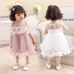 童裝2023夏季新款韓版潮范女童連衣裙花瓣網紗童裙兒童公主紗紗裙