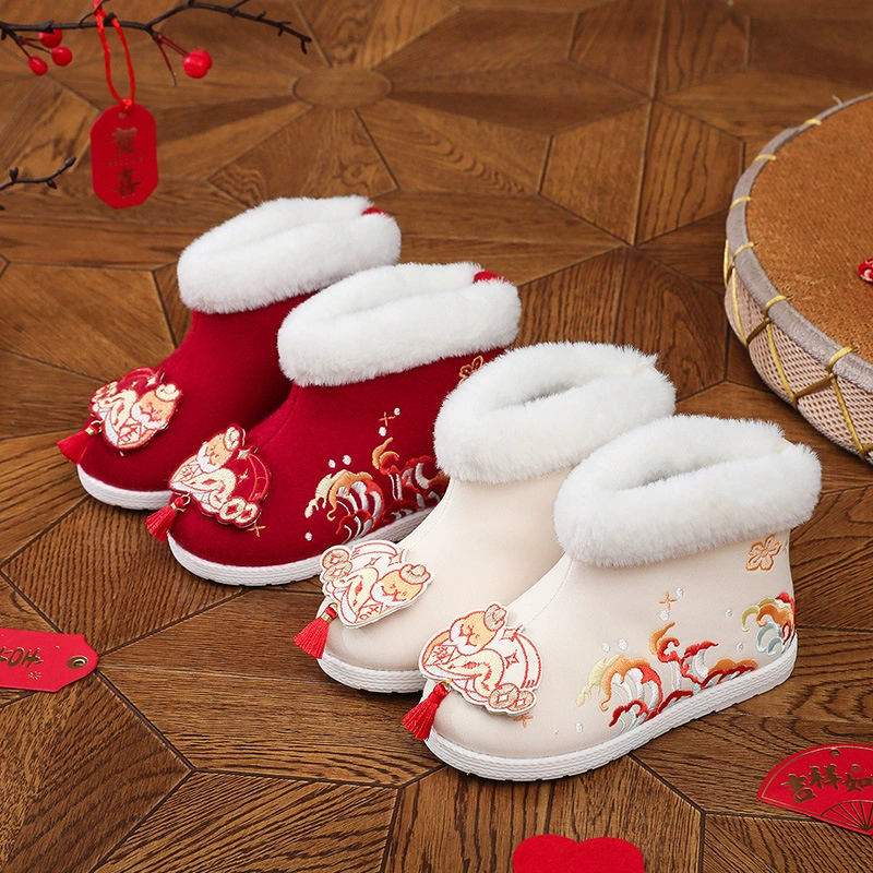 Hanfu обувь для девочек зимняя новая золотая змея вышитая обувь